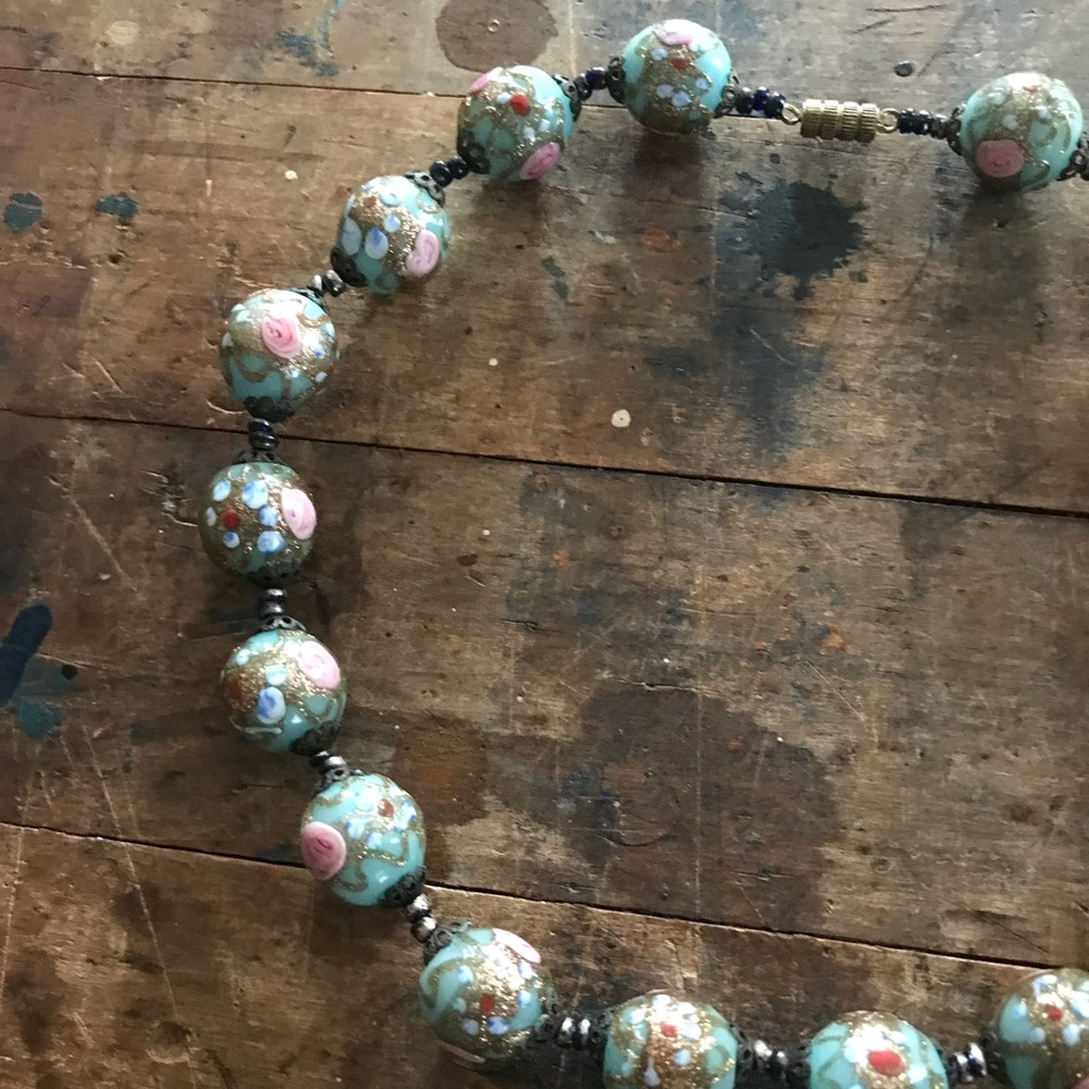 Vintage choker necklace 90s light blue floral - Picture 10 of 10